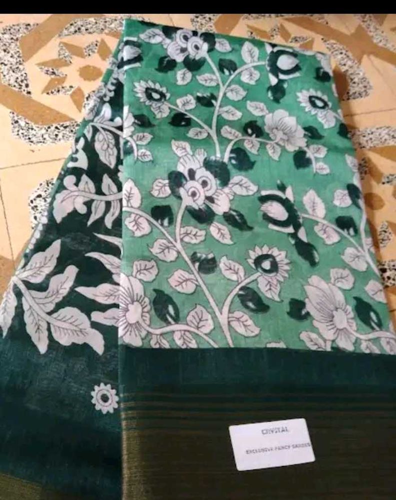 Green Floral Print Saree