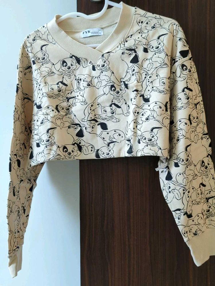 Dog Print Cropped Sweatshirt