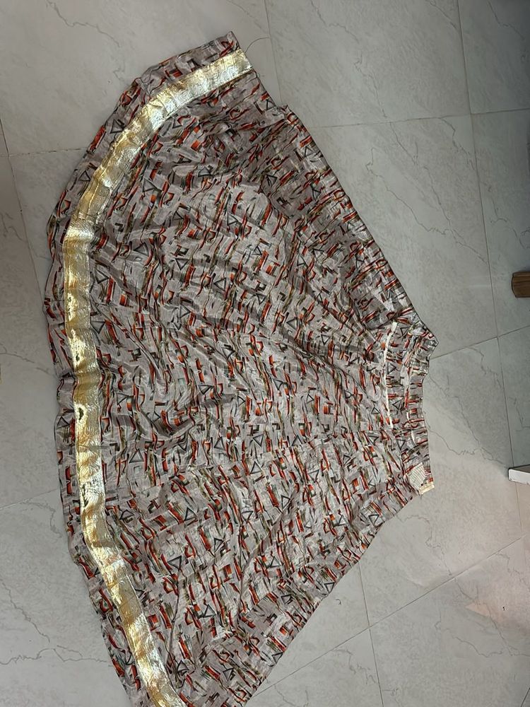 Patterned Skirt with Gold Trim