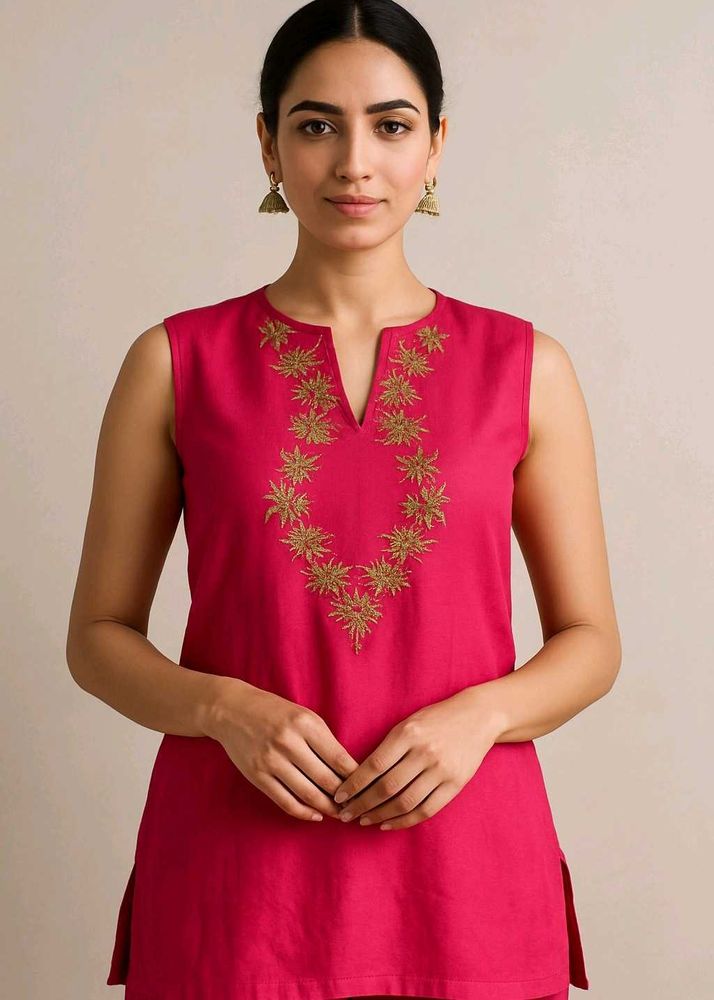 Pink Embroidered Tunic Top