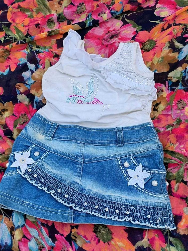 Cute Denim Skirt &amp; Top Set