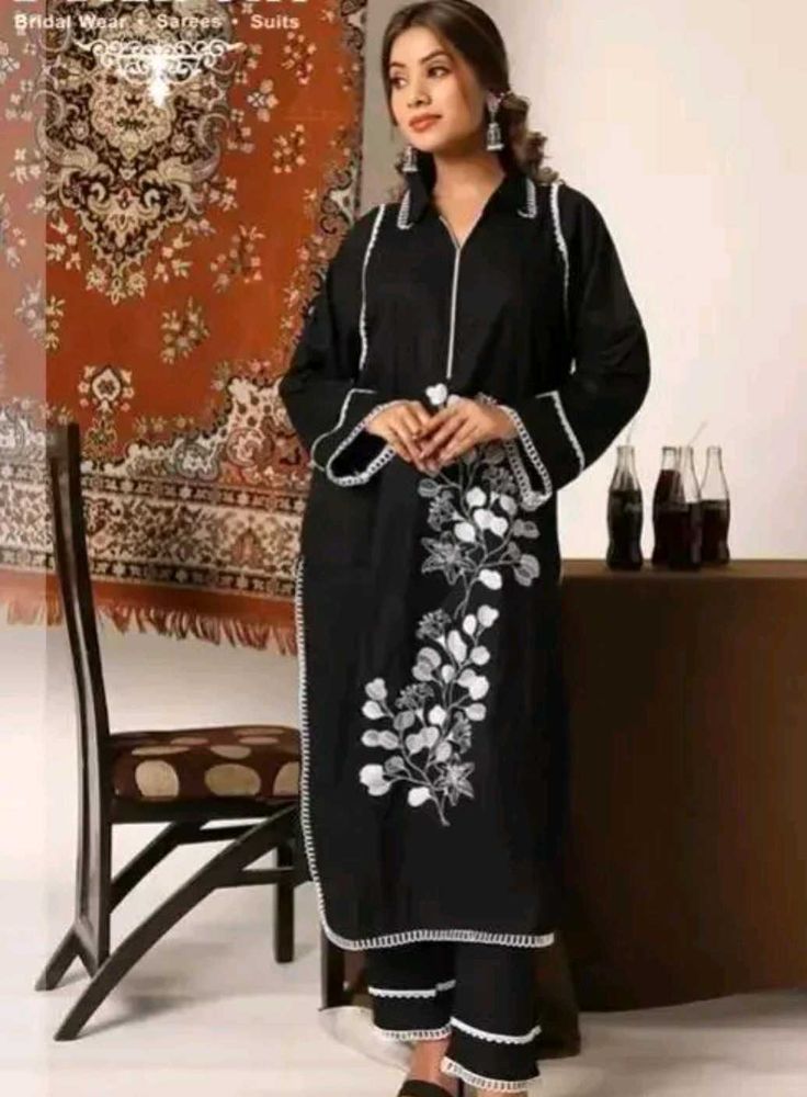 Elegant Black Embroidered Kurta Set