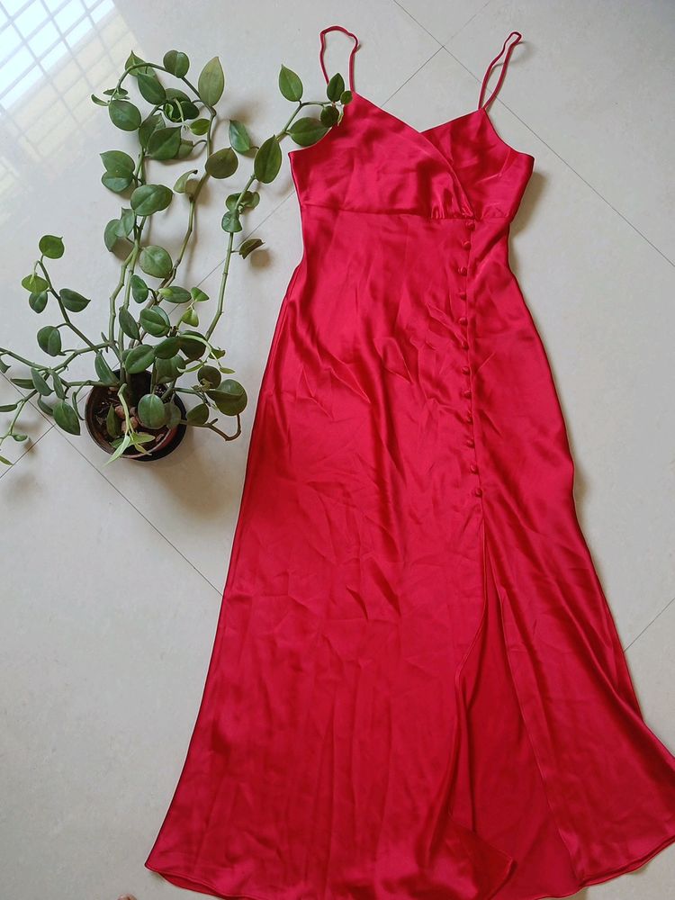 Zara Red Sating Midi Dress- Size XS