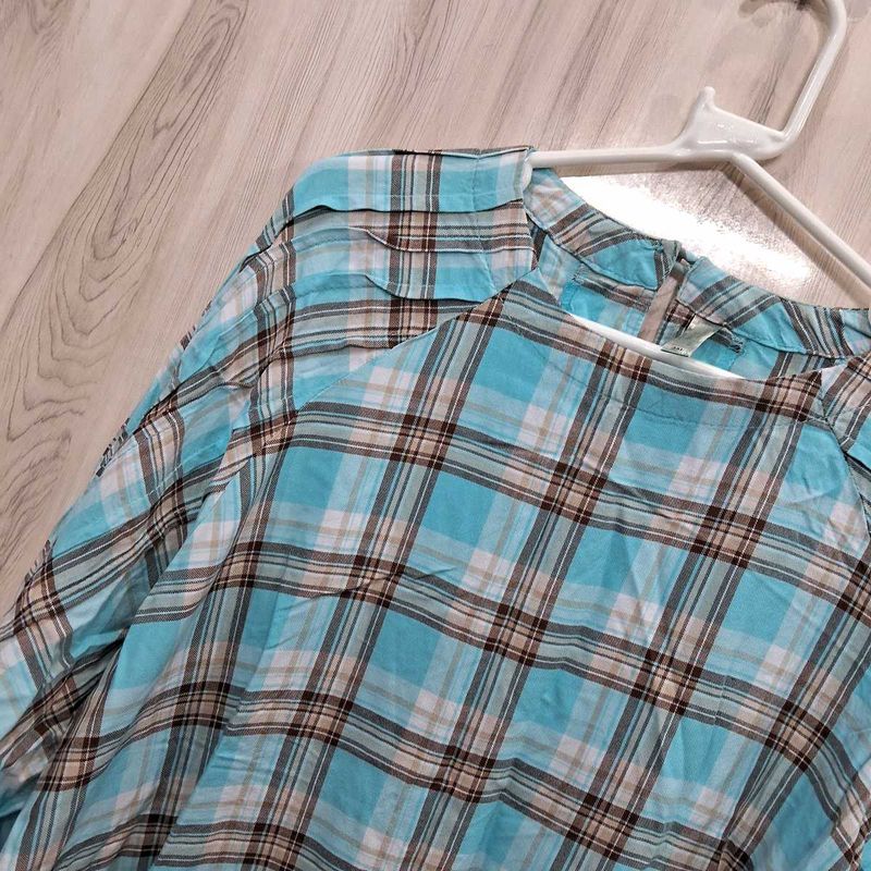 Checkered Blue Boxy Top