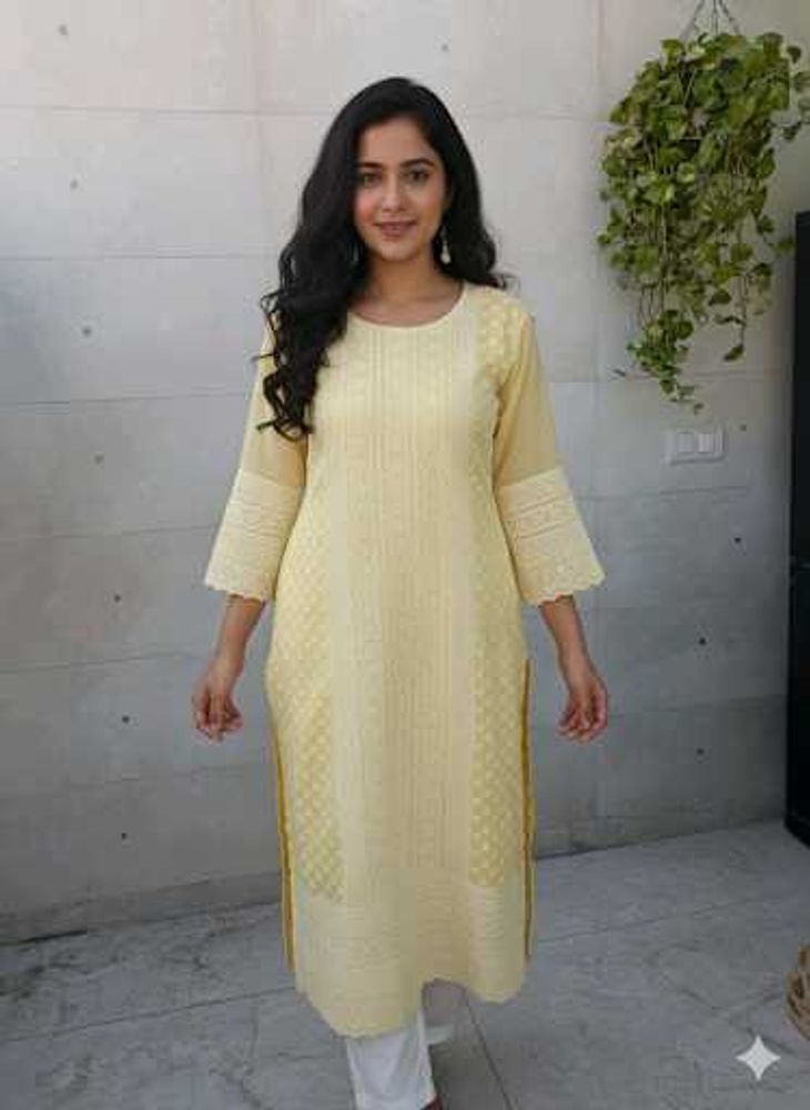 Yellow Embroidered Kurta