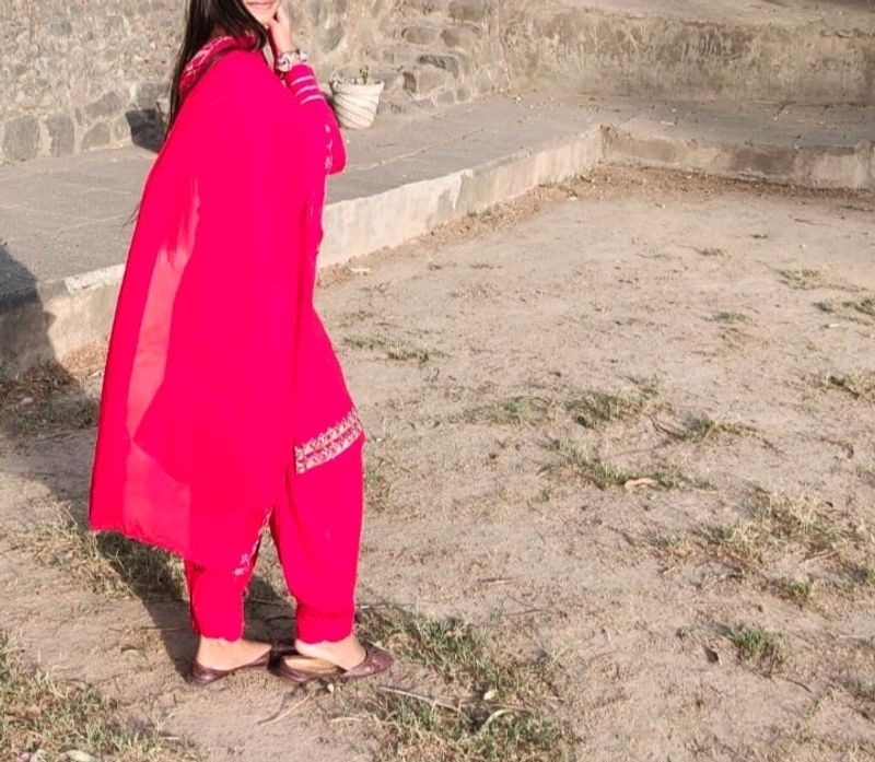Hand Embroideried Red Punjabi Salwar Suit.