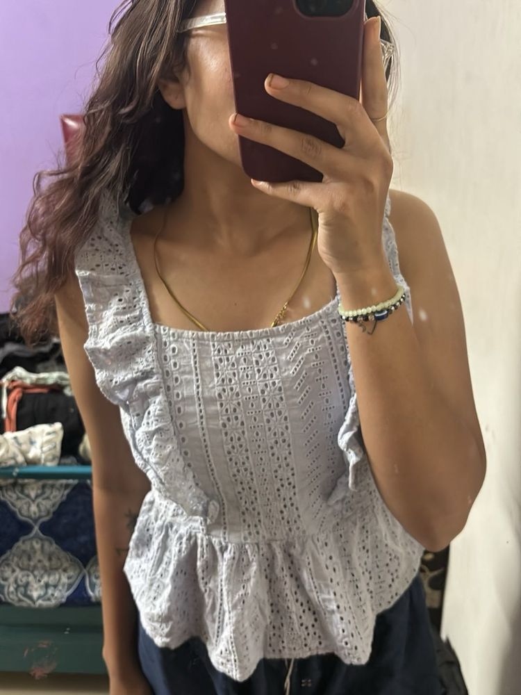 Eyelet Ruffle Tank Top