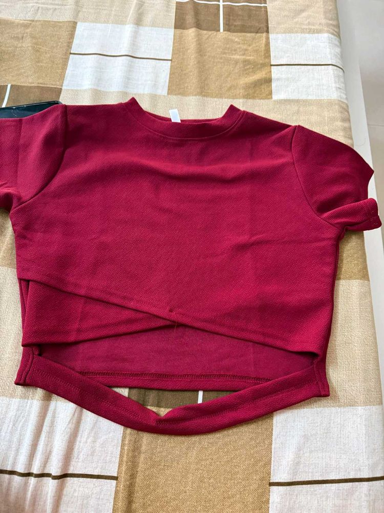 Burgundy Cross-Front Cropped Top