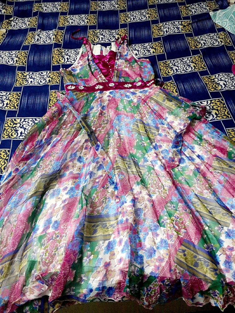 Jimmy Silk Gown With Rich Multi Print work