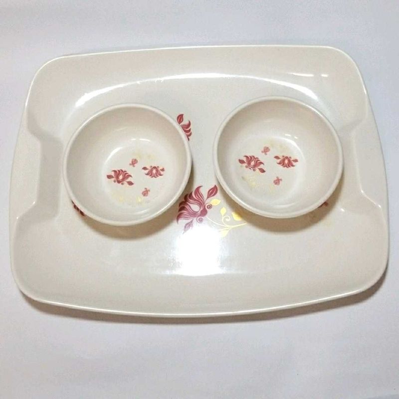 Serving Plate with 2 Curry Bowls Plastic