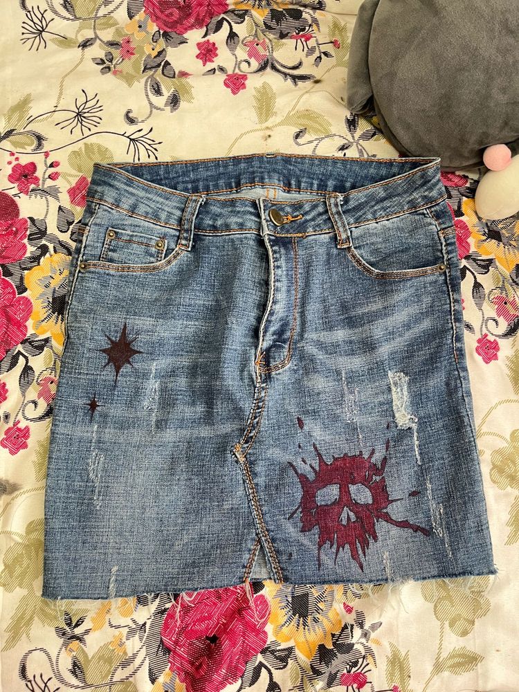 Distressed Denim Mini Skirt
