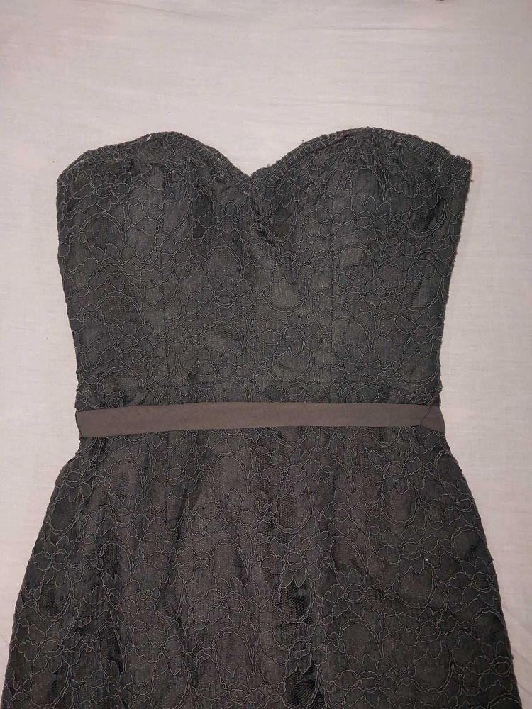 Grey Strapless Lace Dress