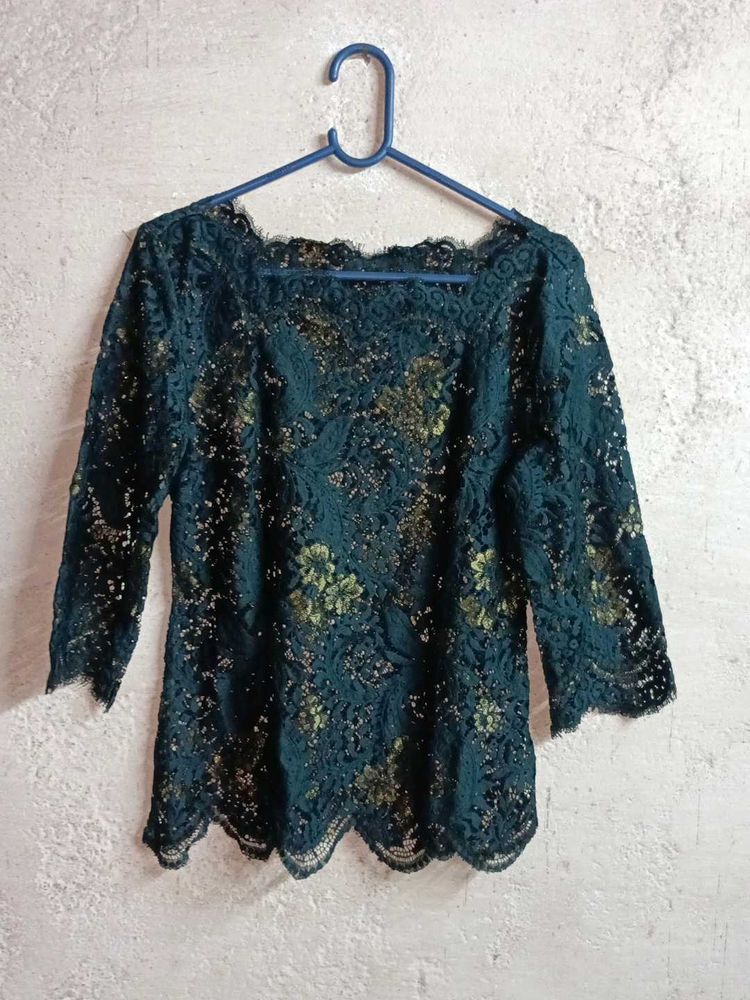 See-through Fashion Teal Lace Top Green 💚
