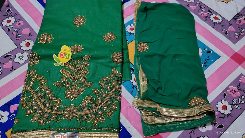 Green Embroidered Salwar Kurta  With Dupatta