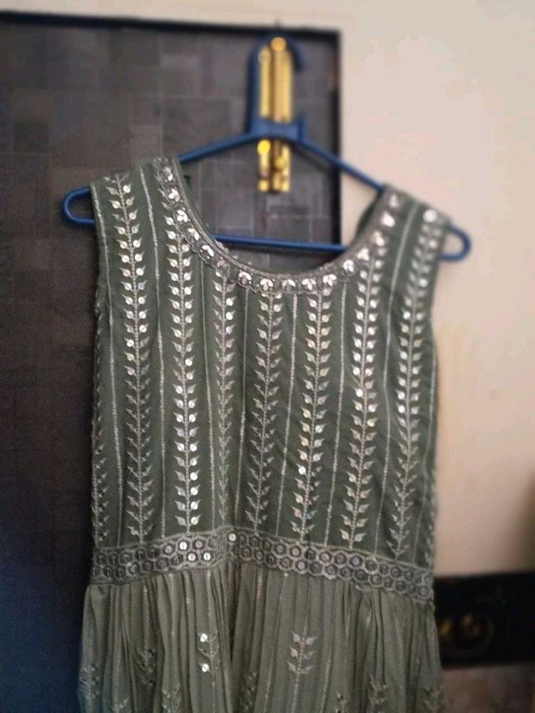 Olive Green Embellished Dress