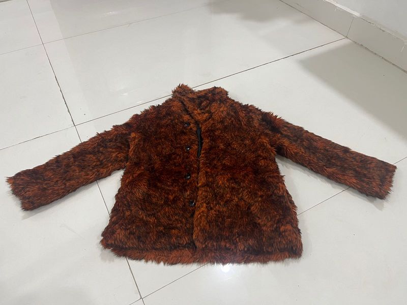 Rust Color Furry Coat For Women