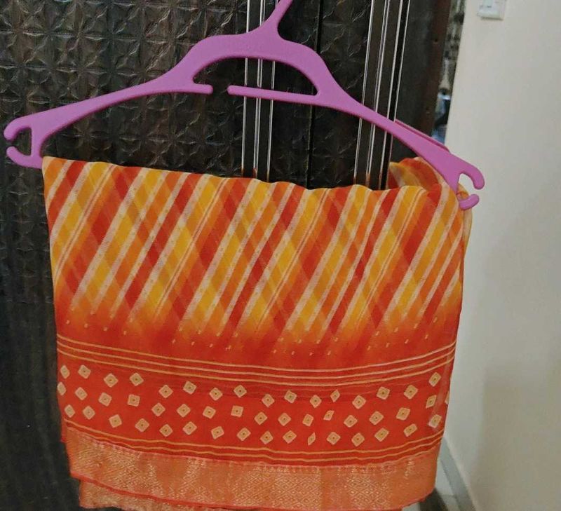 Orange &amp; Yellow Striped Saree