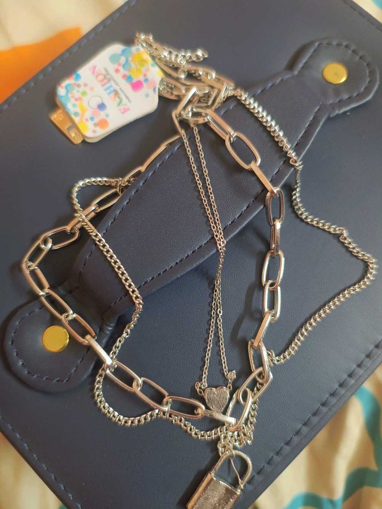 Layered Silver Tone Chain Necklace Set