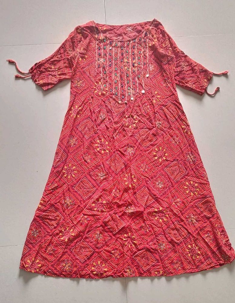 Red Printed Midi Dress