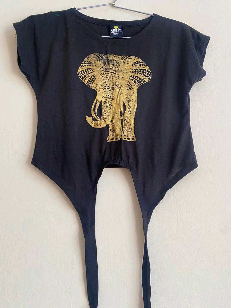 Black Graphic Tee - Elephant Print