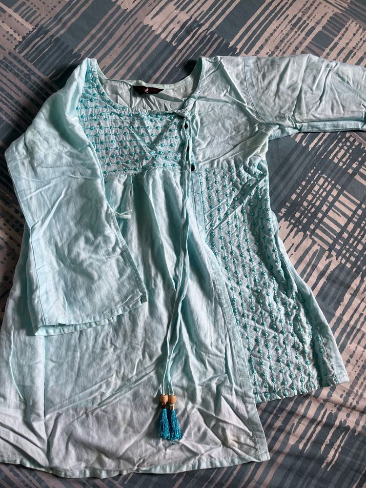 Light Blue Embroidered Top