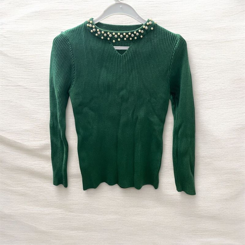 Green Pearl Embellished Top