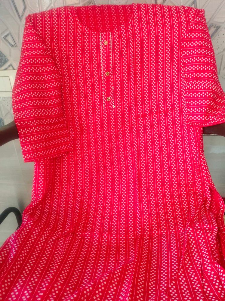 Pink &amp; White Striped Kurti