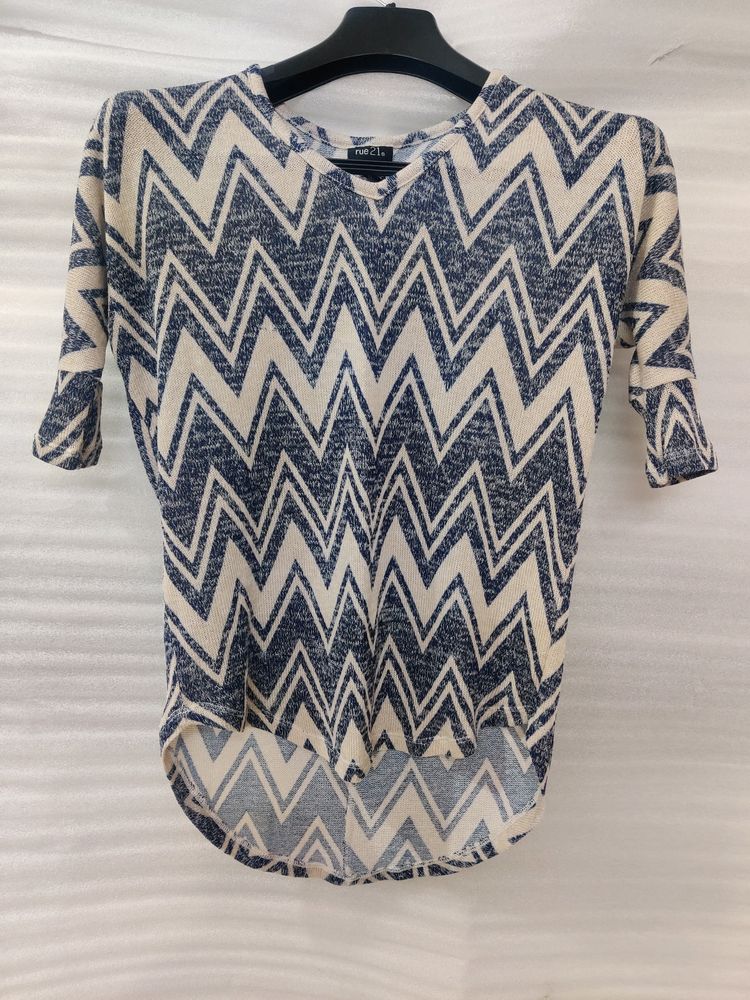 Blue And Cream Woolen Top
