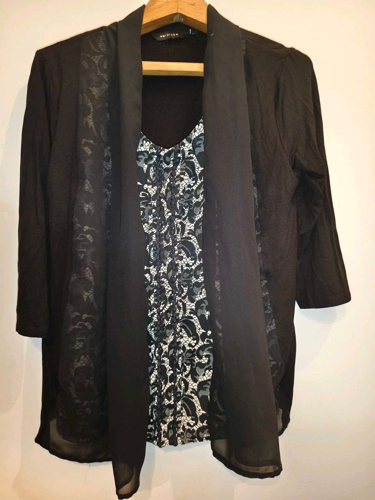 Elegant Black Layered Cardigan Top  Size M/L