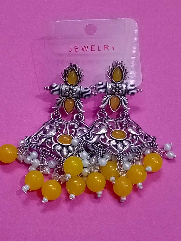 Boho Yellow Beaded Earrings