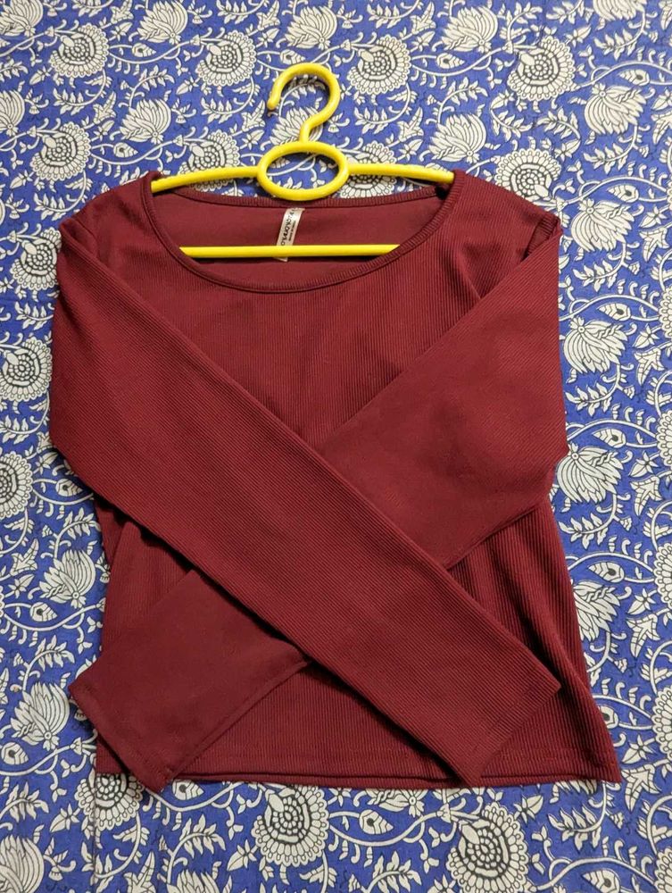 👀🫦Maroon Ribbed Long Sleeve Top👀🫦
