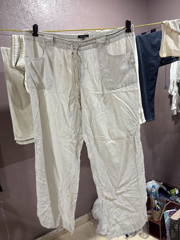 Beige Linen Blend Pants