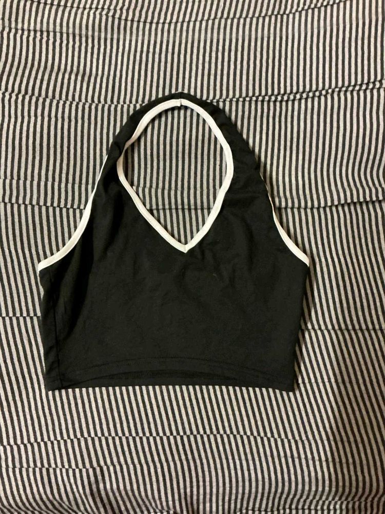 Black &amp; White Halter Crop Top