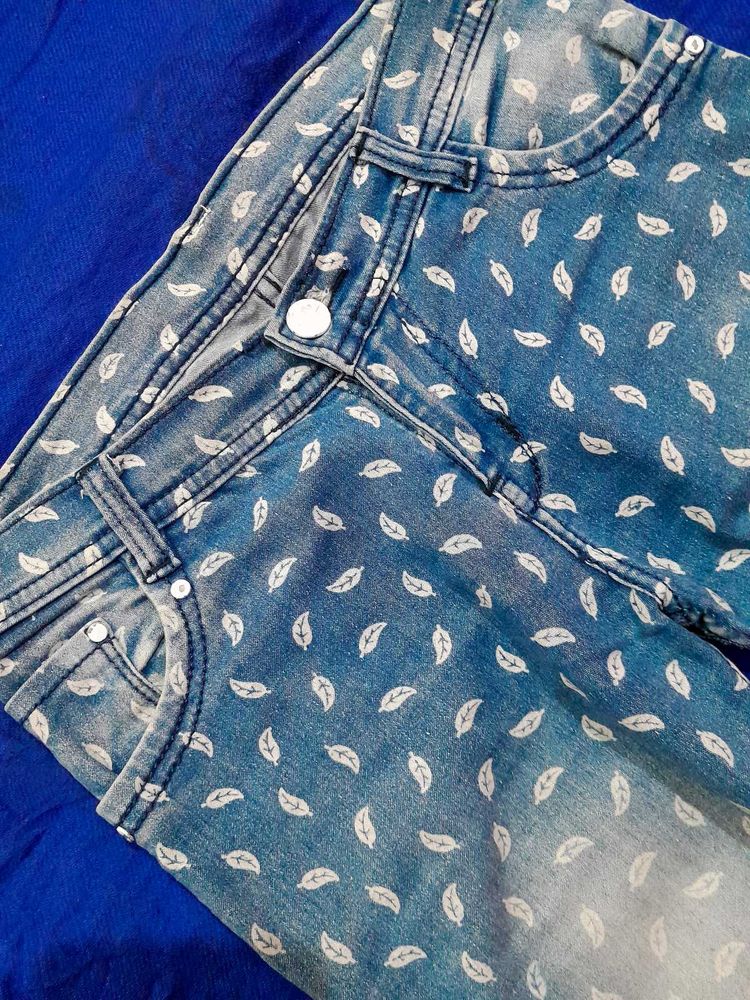 Leaf Print Denim Jeans
