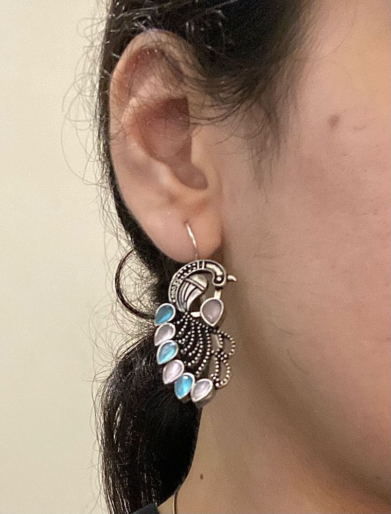 Blue-lilac Oxidised Silver Earrings