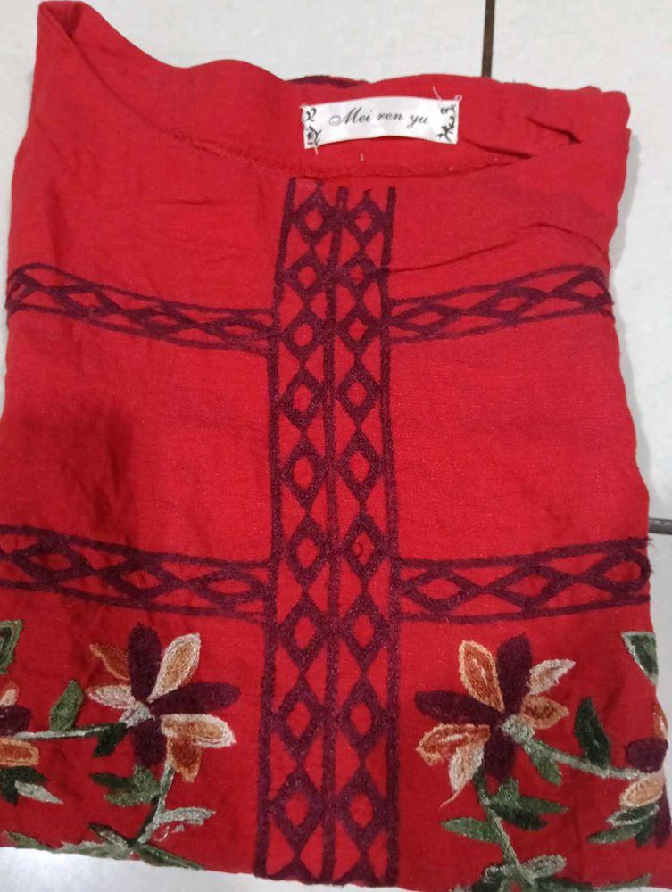 Red Handwork Top