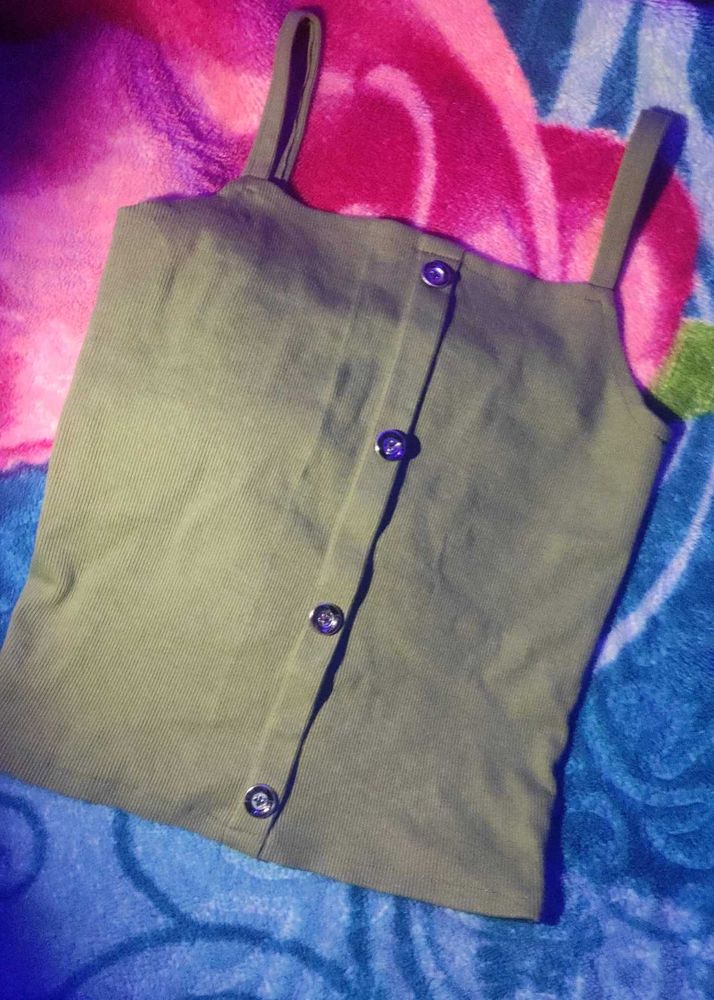 Olive Button Tank Top