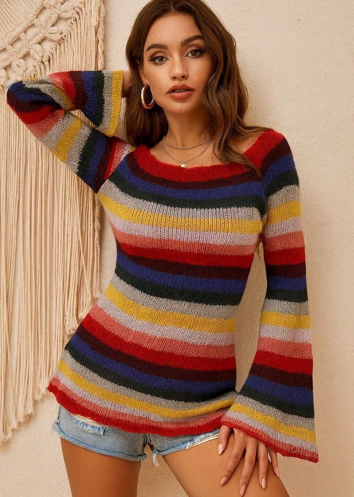🎁 Buy1 Get1 Free Rainbow Striped Knit Top F
