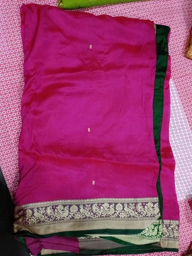 Pink &amp; Green Silk Saree
