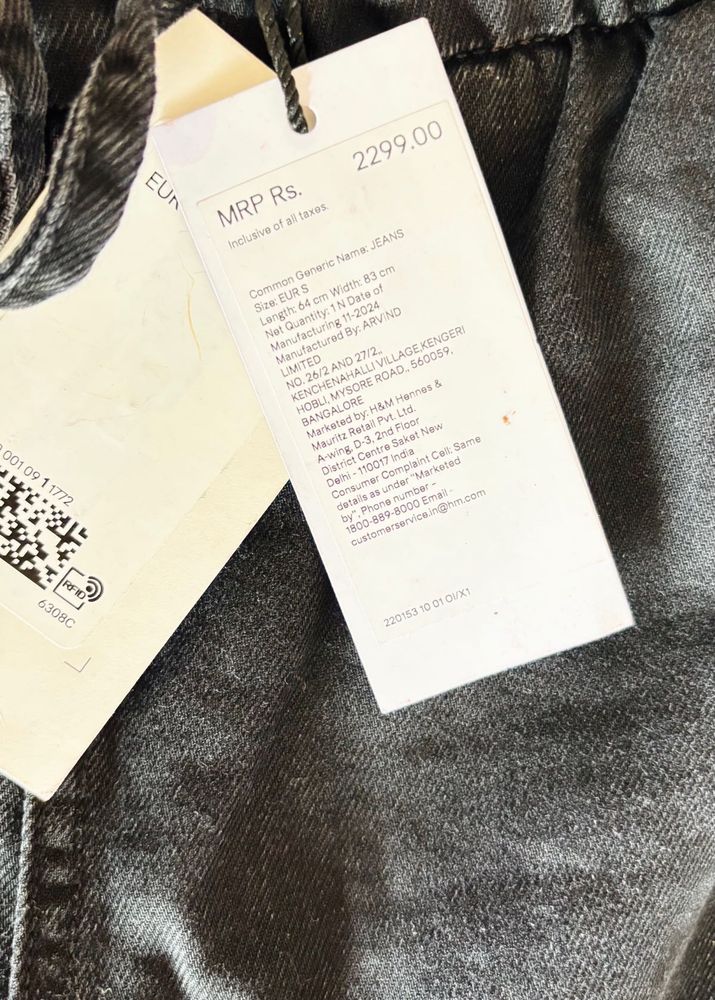 HNM New Black Denim Pants With Tag