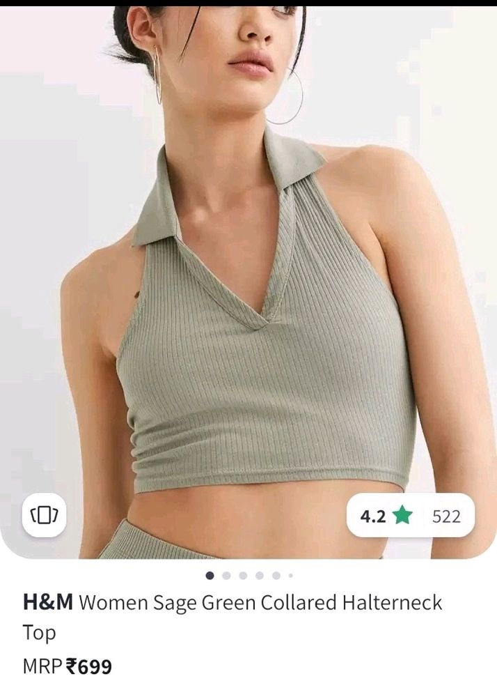 H&amp;m Collared Olive HalterNeck Top🌸