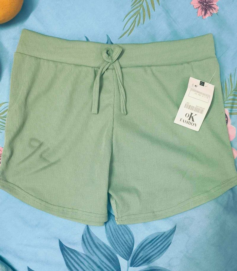 Sage Green Ribbed Knit Shorts