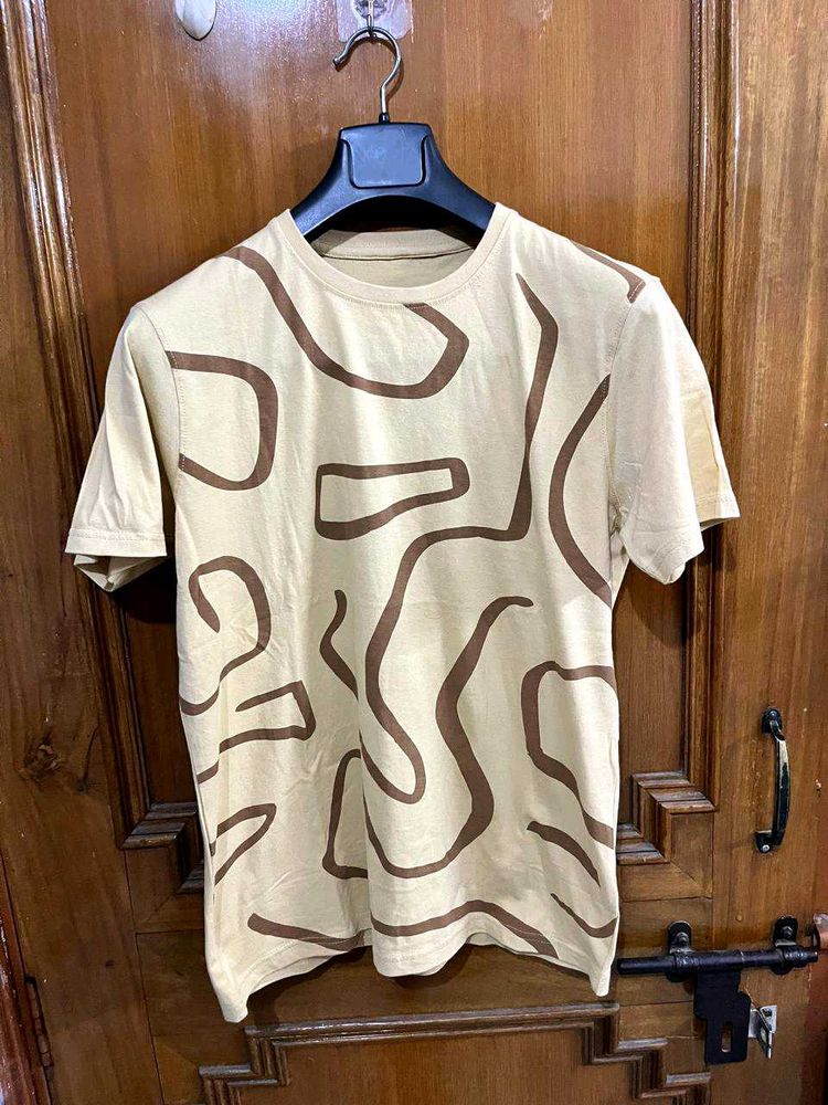 BEIGE PRINTED COTTON TSHIRT M(40)