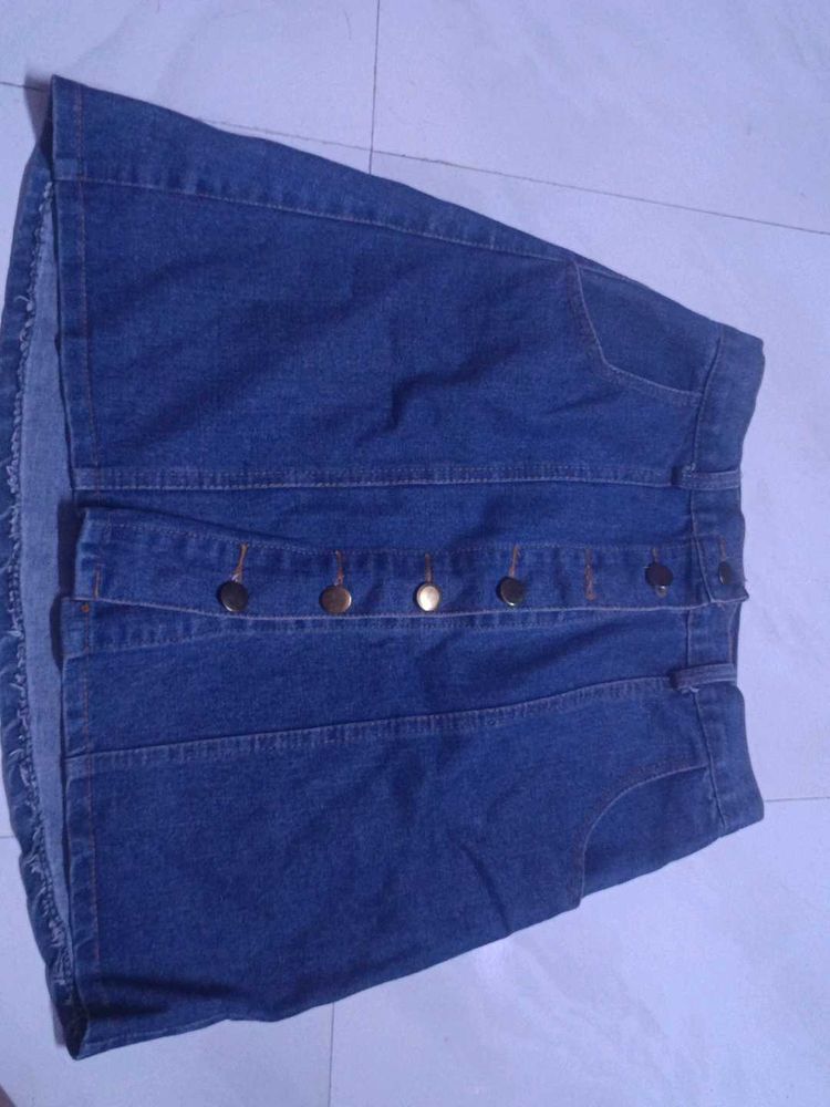 Denim Button-Front Skirt