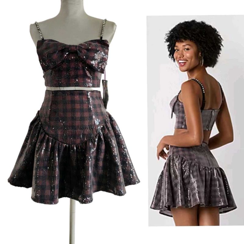 Sequin Plaid Two-Piece Set
