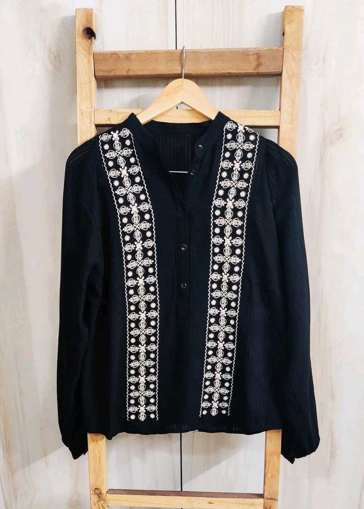 Black Embroidery Work Cotton Top Size-38