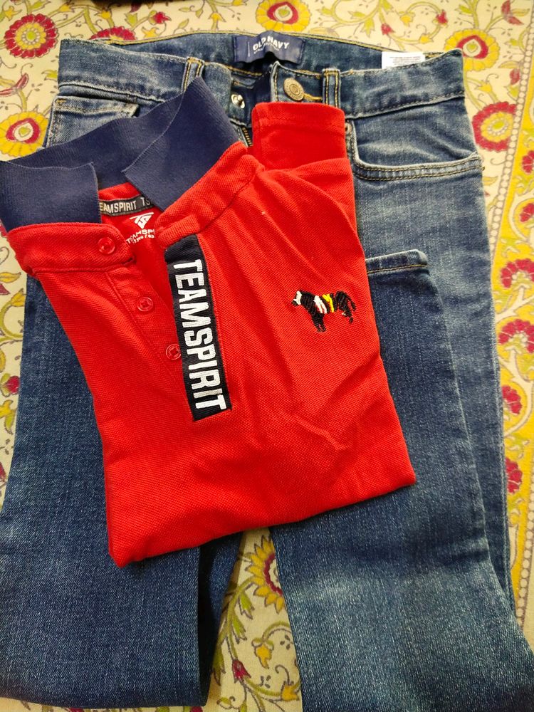 2 Pair Of Denim &amp; 2 Tshirts For Boys Age 5-6