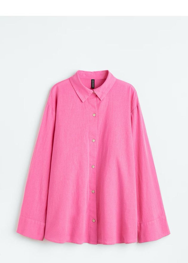 Pink h&amp;m Long Linen Sleeve Shirt