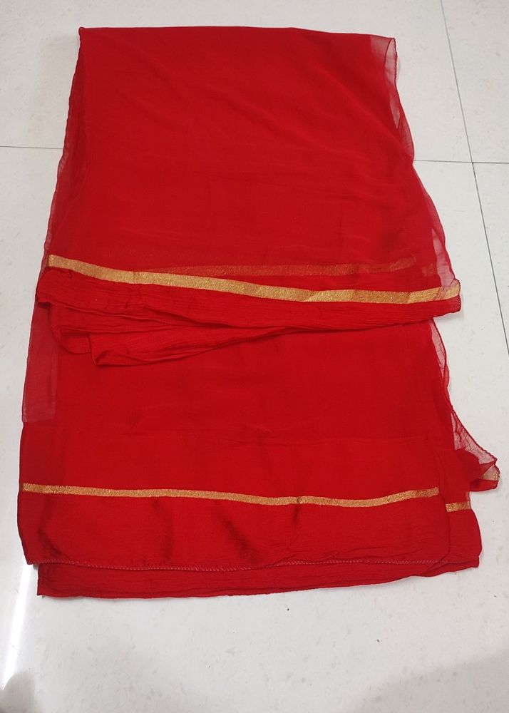 Red Chiffon Saree Soft Freebie Including