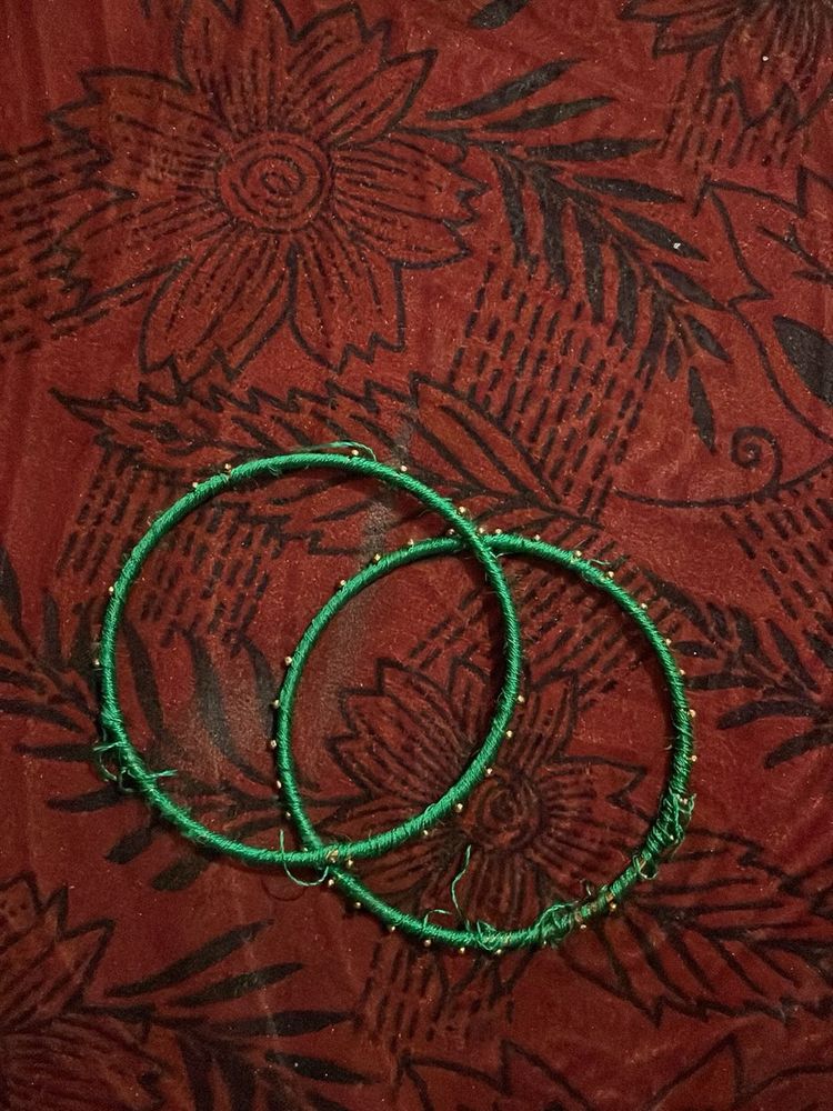 Green Thread Bangles (Set of 2)